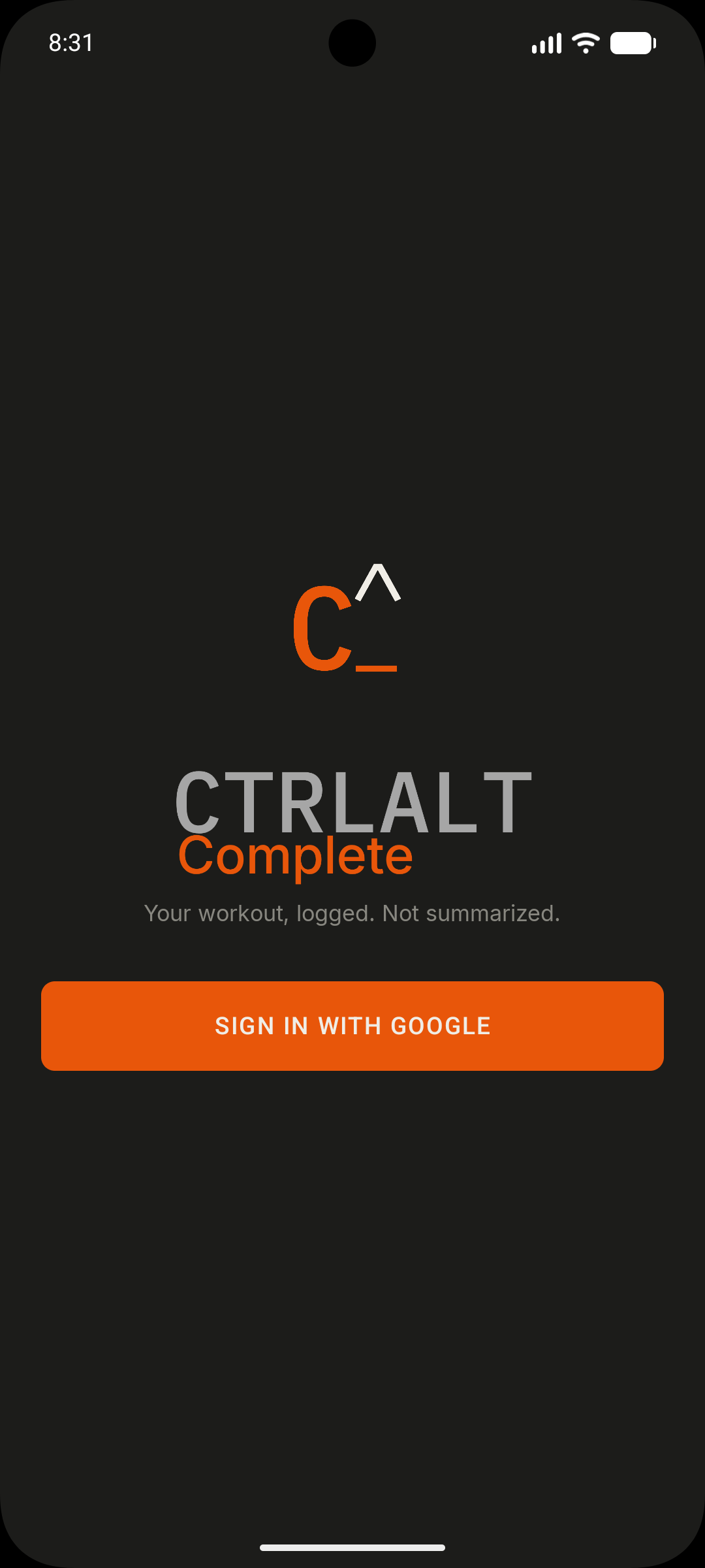 CTRLALT Complete sign-in screen