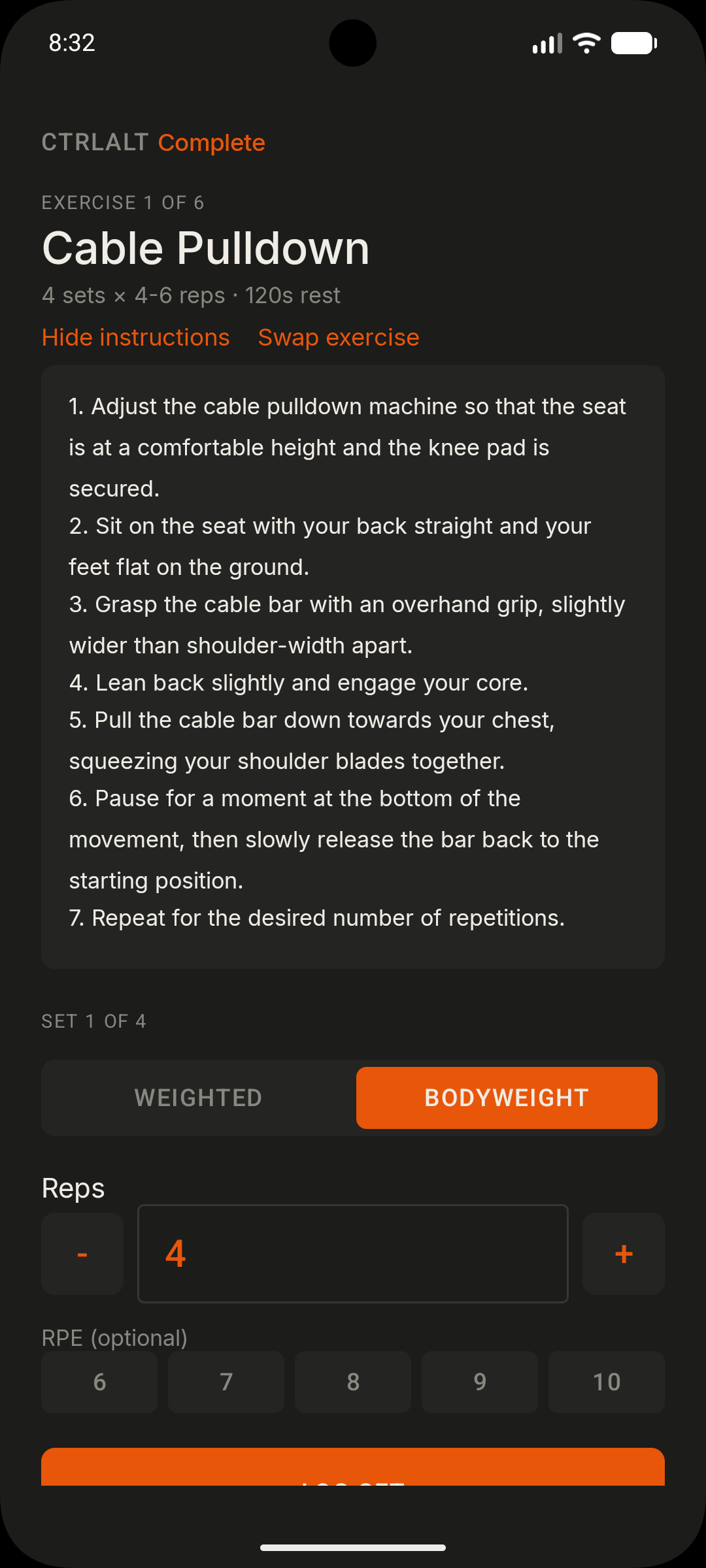 Exercise detail with instructions